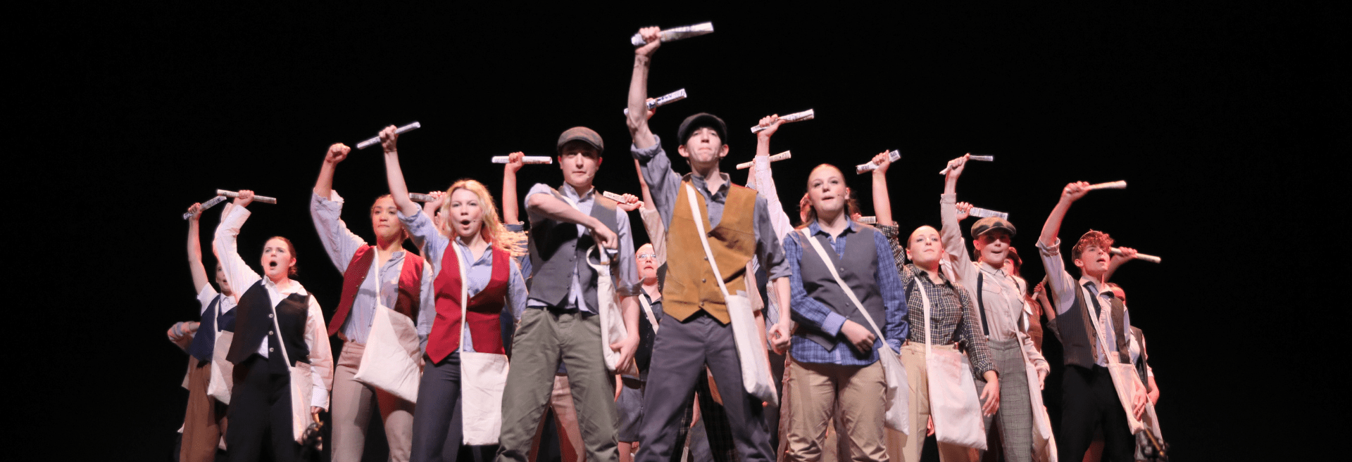 Students from Razzamataz Weymouth on stage in April 2024 at the Shaftesbury Theatre in London's West End